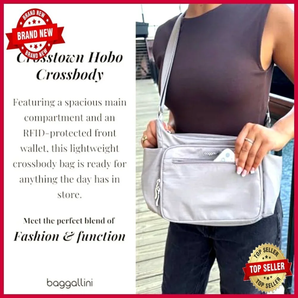Spacious RFID-Protected Crossbody Hobo Bag with Water Bottle Pockets