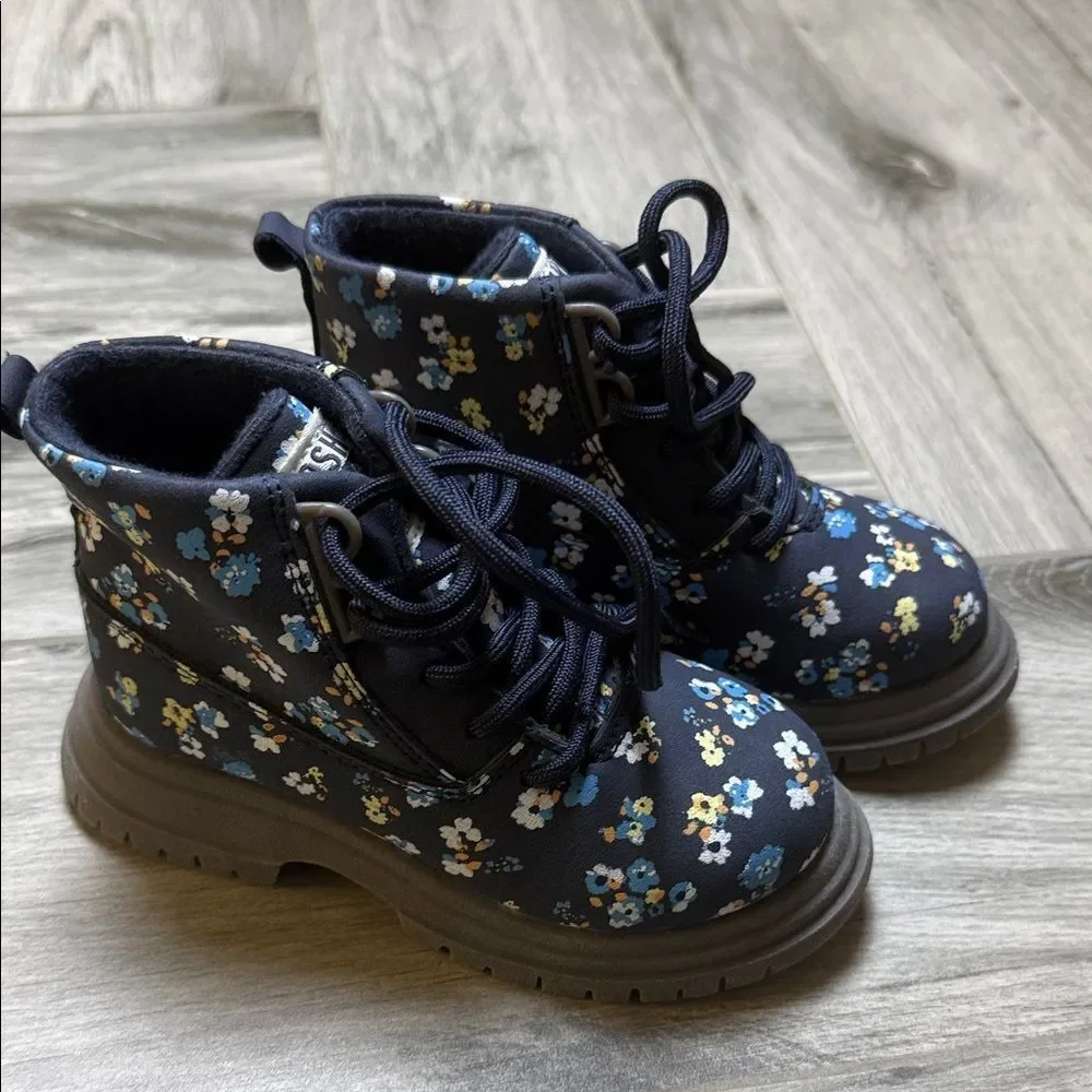OshKosh B'gosh Navy Floral Lace-Up Kids Ankle Boots