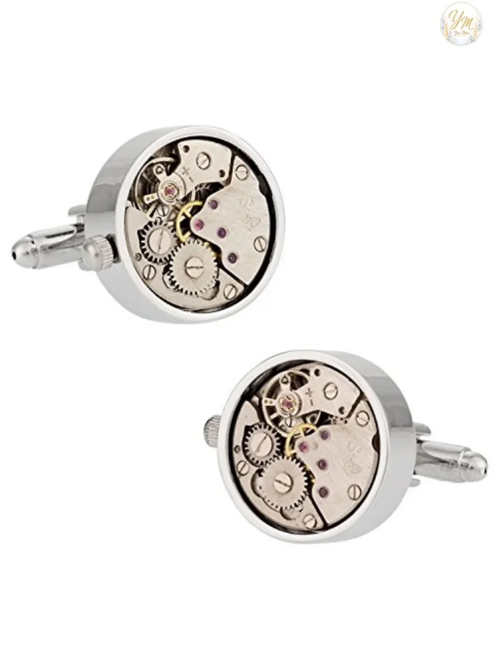 Steampunk Cufflinks with Functional Watch Movement and Glass Cover