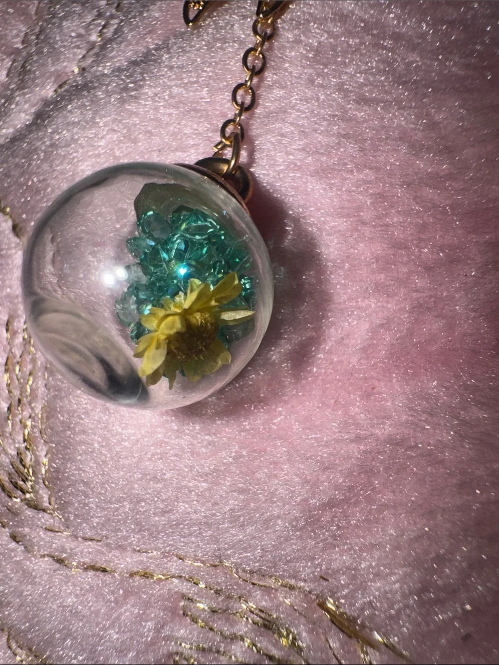Gold Butterfly Feather Bookmark Necklace with Glass Globe Charm - Women Jewelry