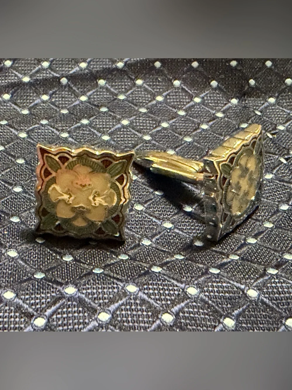 Gold-Tone Floral Enamel Cufflinks - Men's Accessories