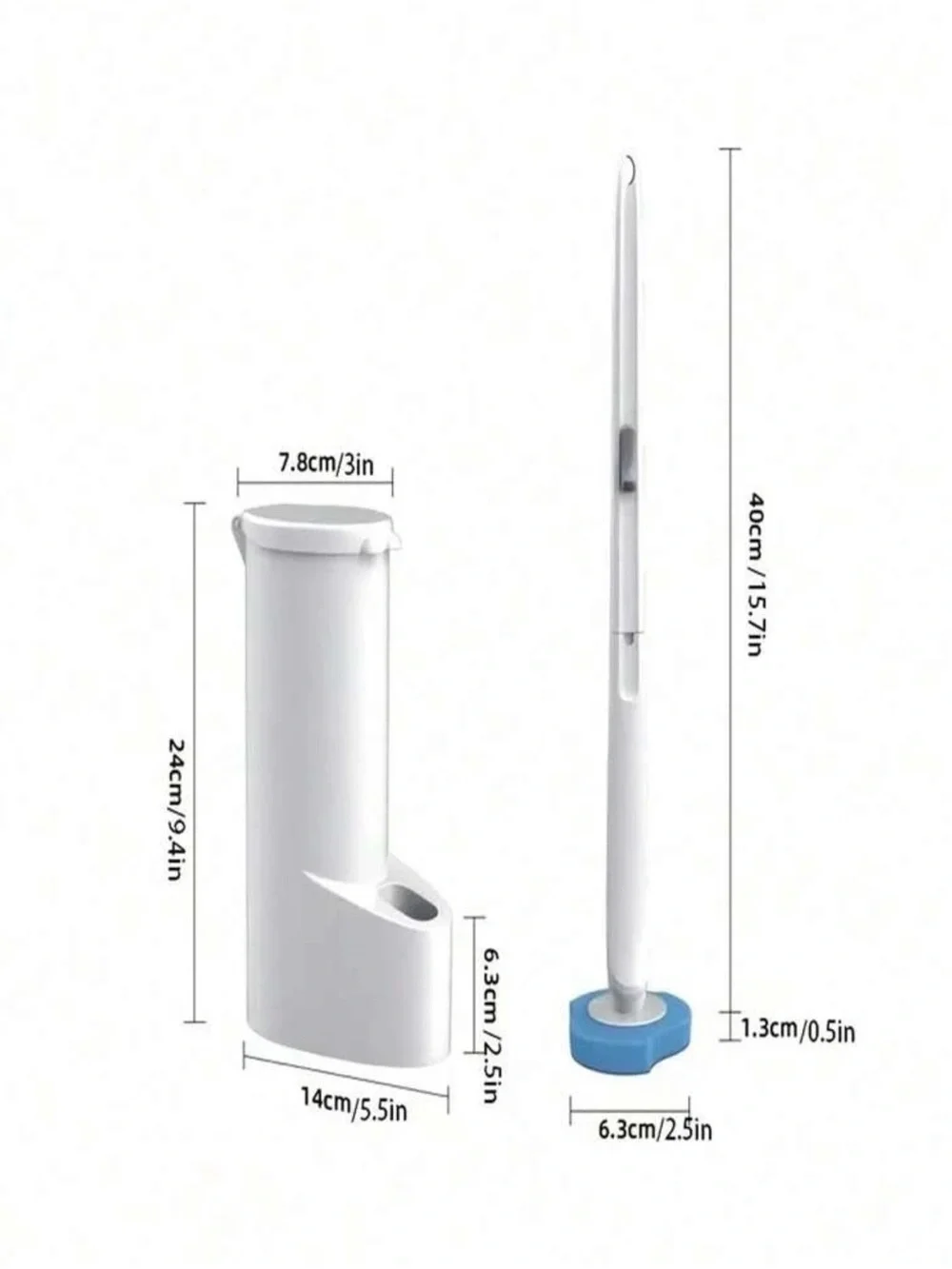 NEW Blue & White Toilet Brush Set with Replaceable Heads