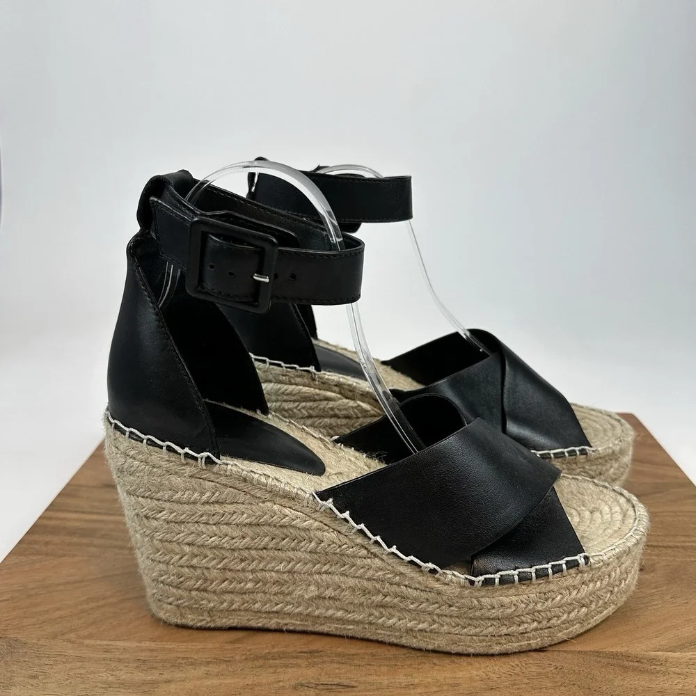 New Womens Marc Fisher LTD Able Espadrille Black Platform Wedge Sandals Size‎ 11