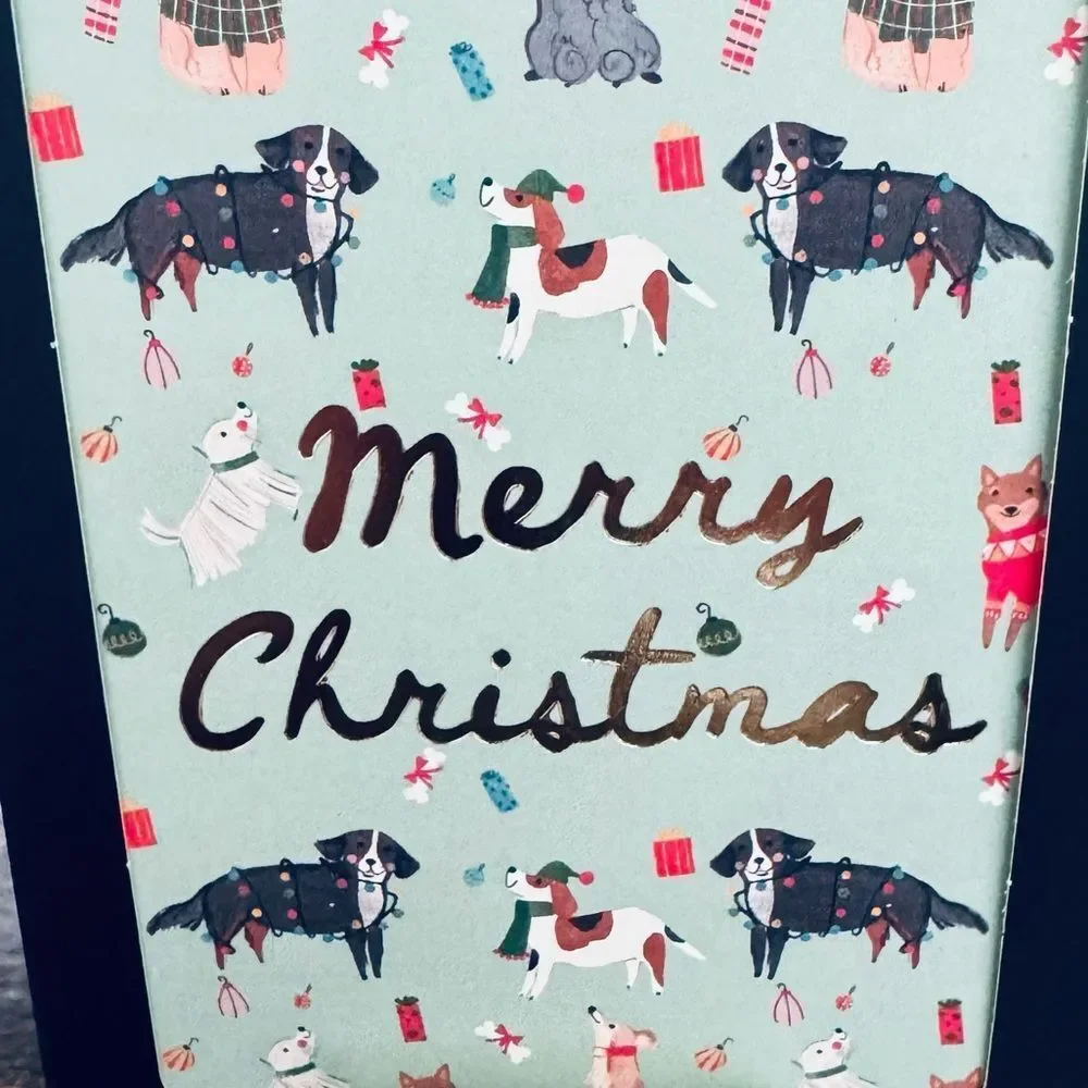 Eleanor Stuart Christmas Holiday Dogs Metallic Greeting Cards