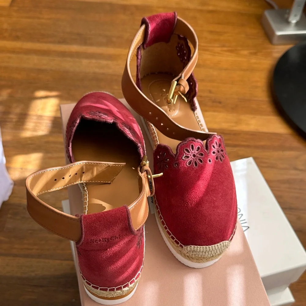 See by Chloe Red Espadrille Sandals - NEW