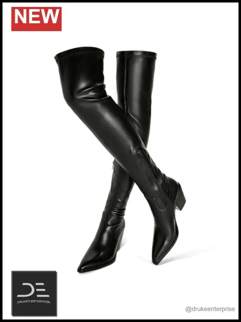 Women's Over the Knee Boots PU Leather Block Heel Pointed Toe Thigh High