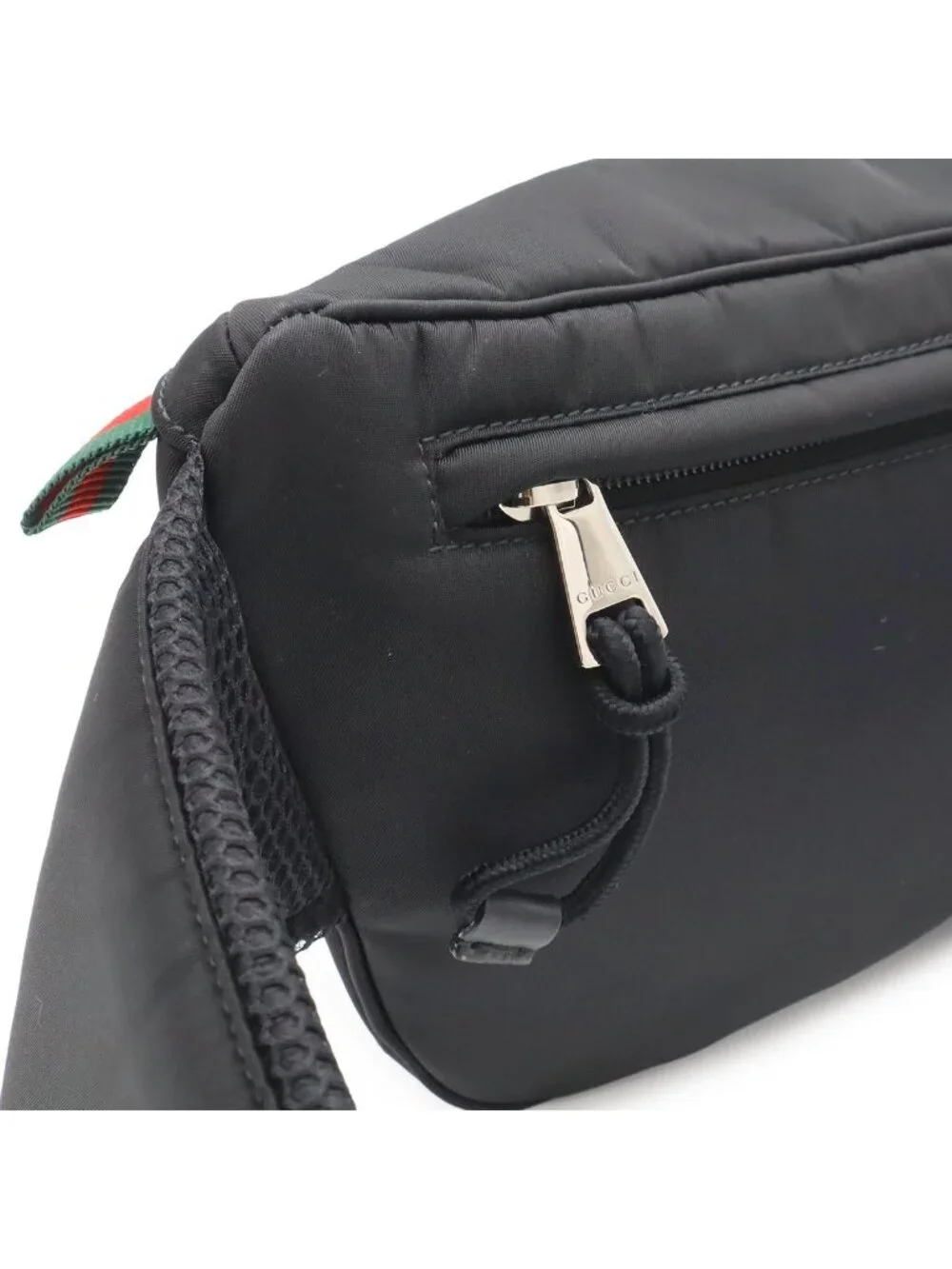 Gucci Logo Nylon Small Belt Bag Waist Pouch Hip Black Silver