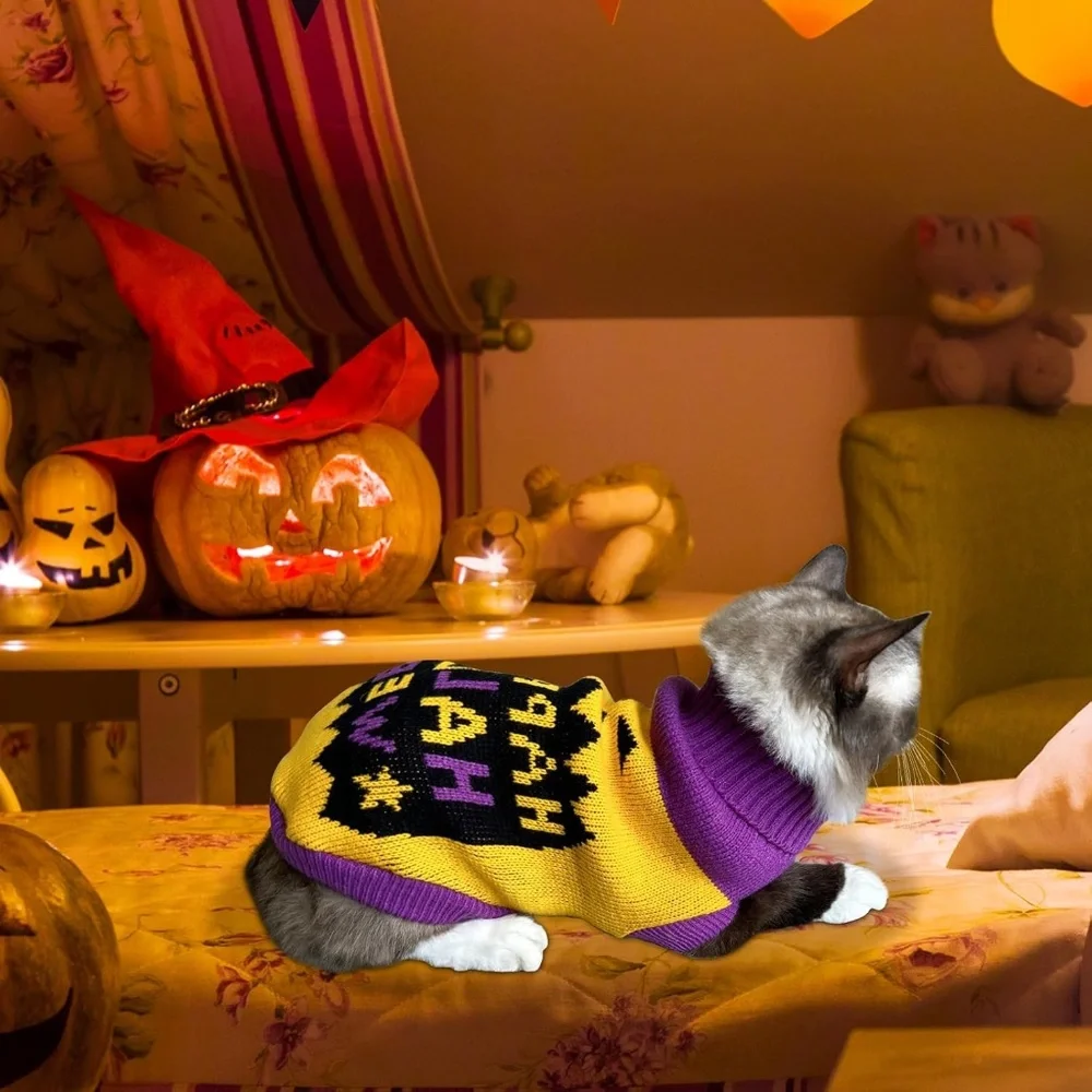 NWOT Dog/Cat Halloween Sweaters Cat Pumpkin Turtleneck Knitwear Size Large