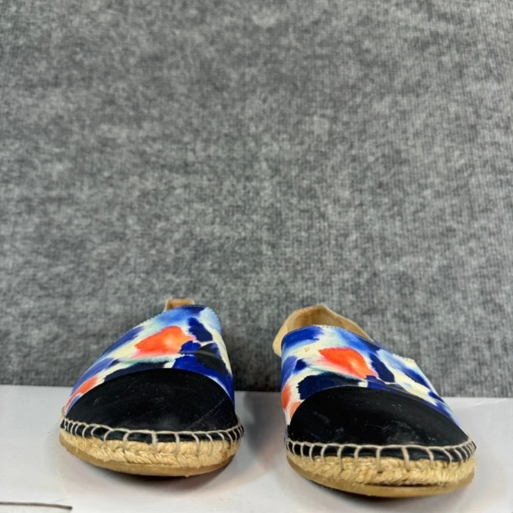 Loeffler Randall Mara Watercolor Floral Leather Espadrille Flats Black Cap Toe 8