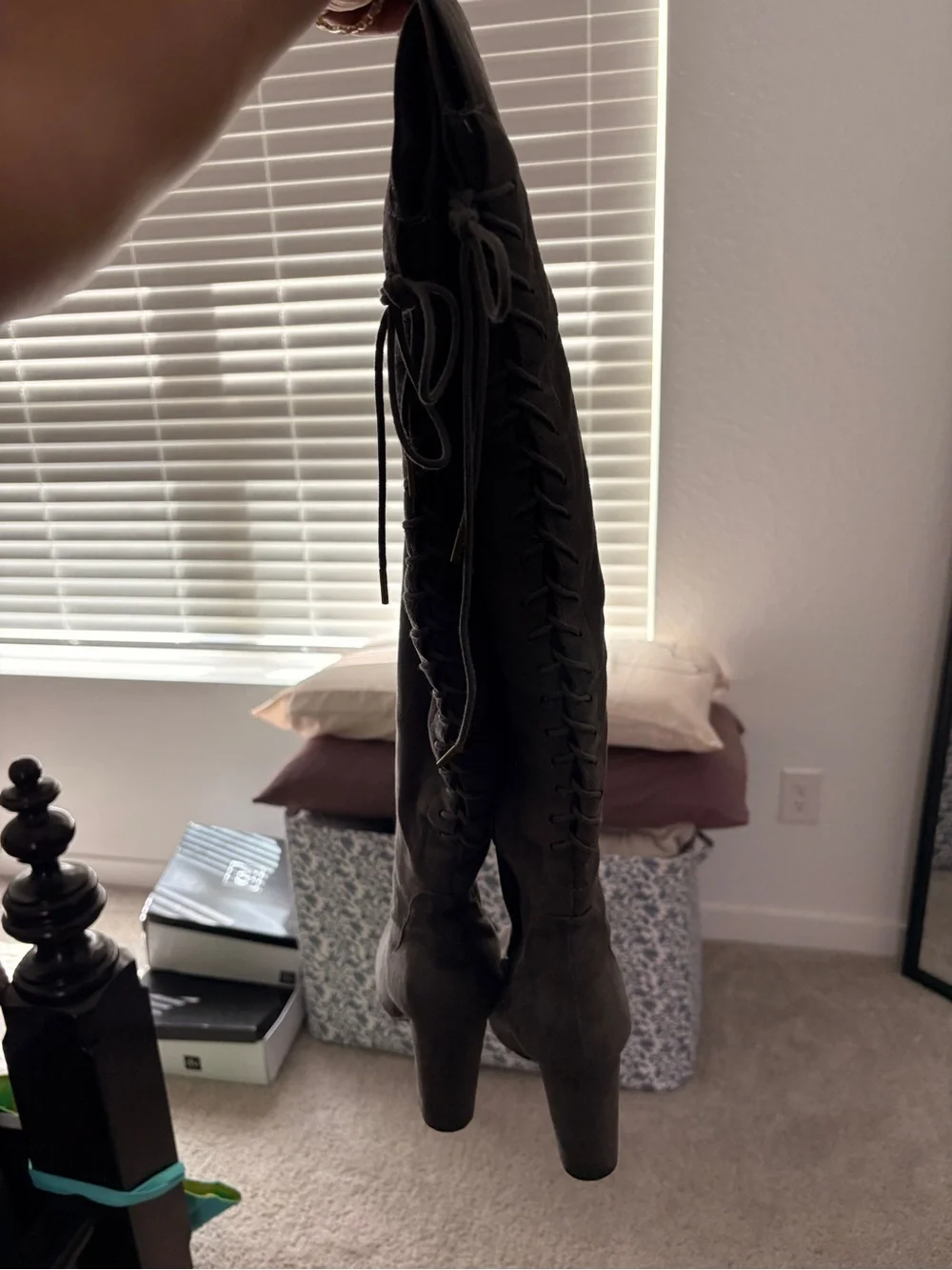 Over-the-Knee Suede Boots - Gray