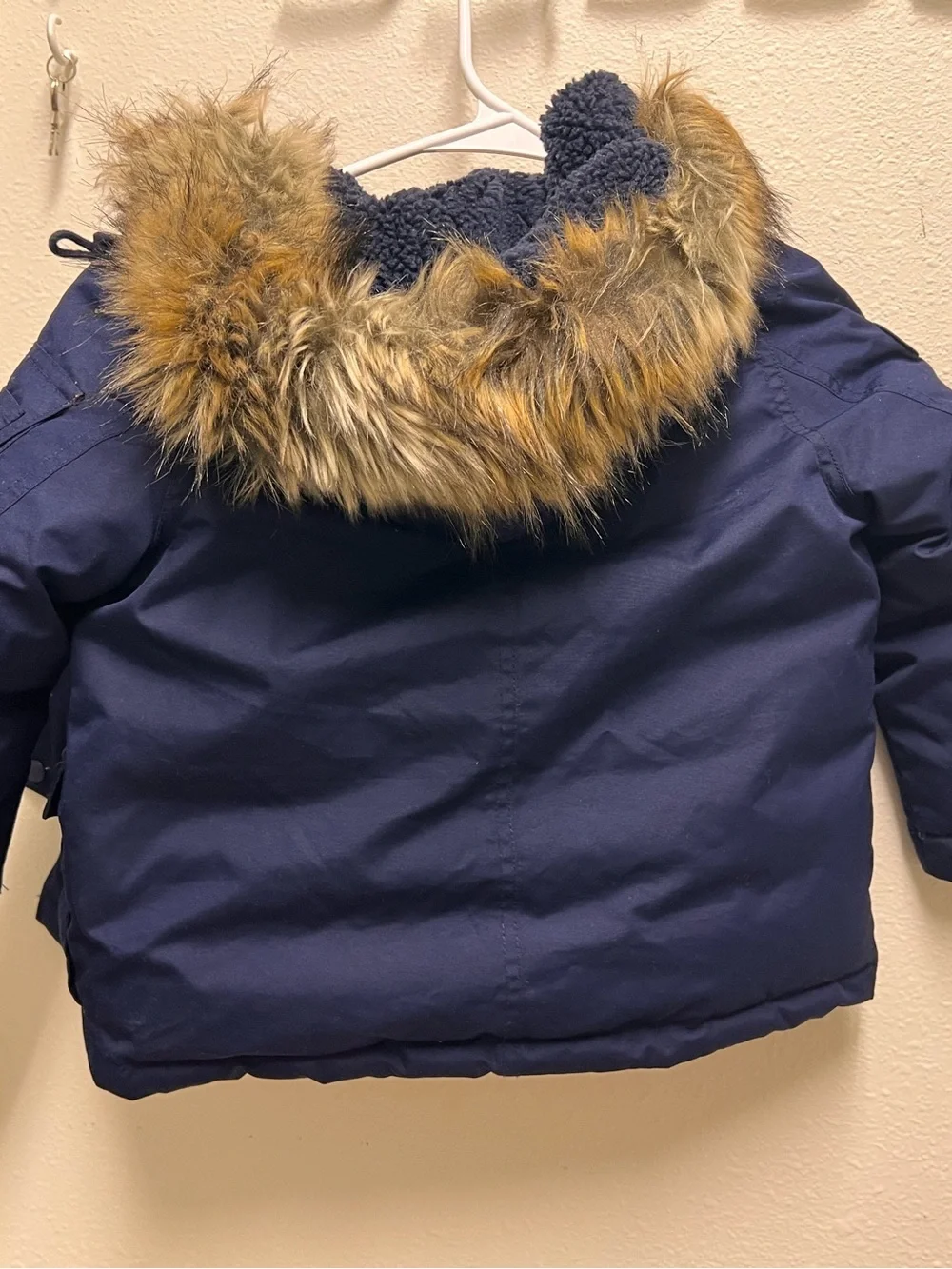 Ralph Lauren Kids Navy Hooded Puffer Coat with Faux-Fur Trim
