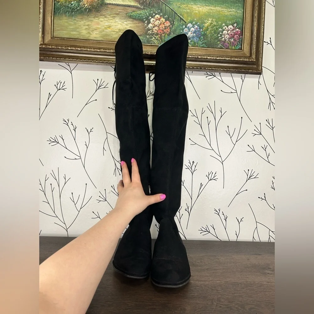 Marc Fisher Black Over-the-Knee Boots with Suede Finish