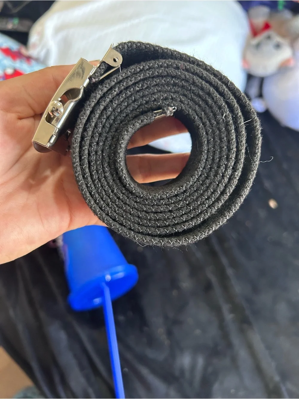 Adjustable Black Canvas Men’s Belt with Metal Clamp Buckle