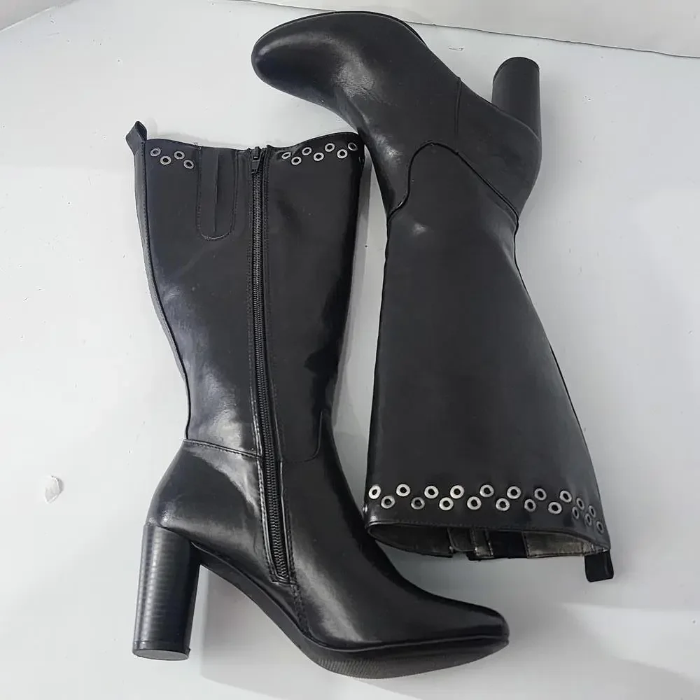 906 Kim Rogers JENNA Tall Black Boots Block Heel Size 6M‎