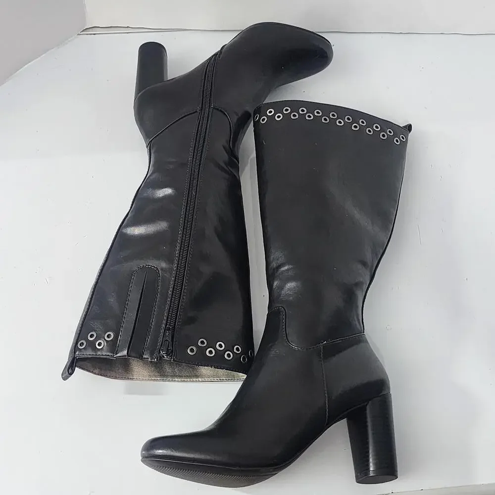 906 Kim Rogers JENNA Tall Black Boots Block Heel Size 6M‎