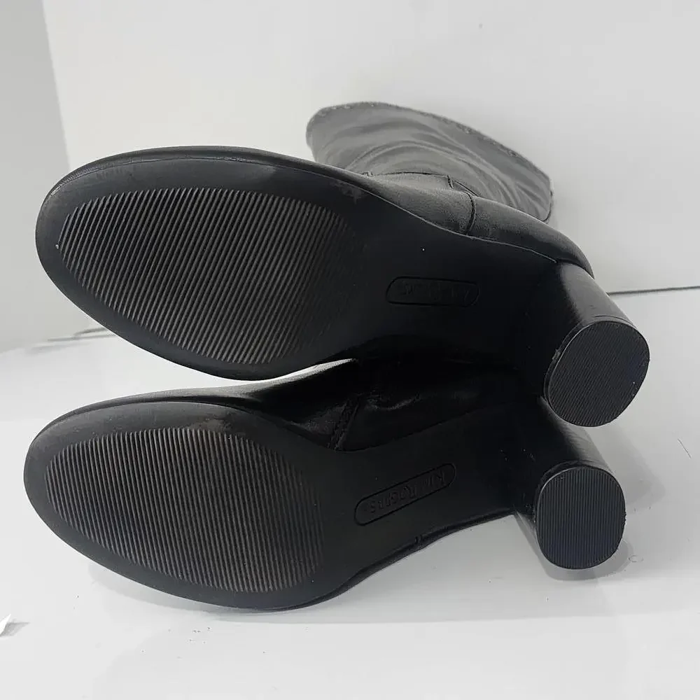 906 Kim Rogers JENNA Tall Black Boots Block Heel Size 6M‎