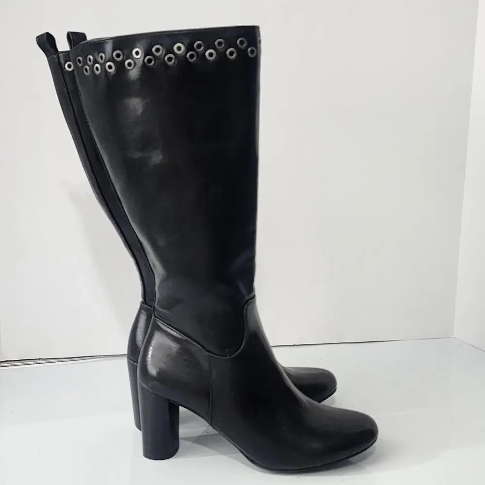 906 Kim Rogers JENNA Tall Black Boots Block Heel Size 6M‎