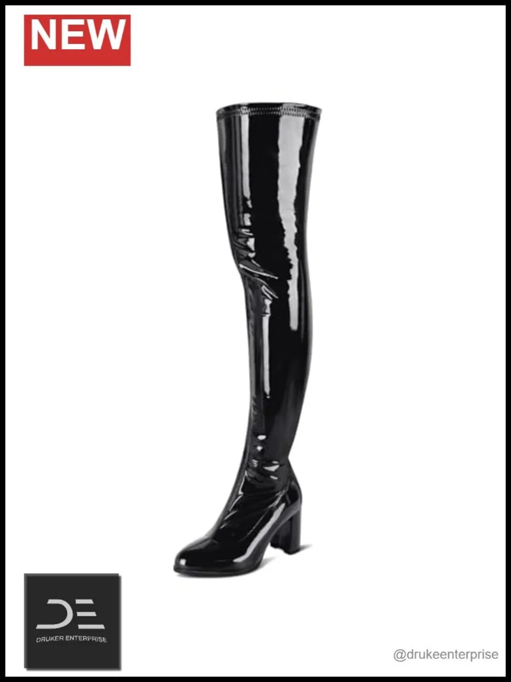 Women's Thigh High Chunky Heel Boots Pointed Toe Over The Knee Patent Leather