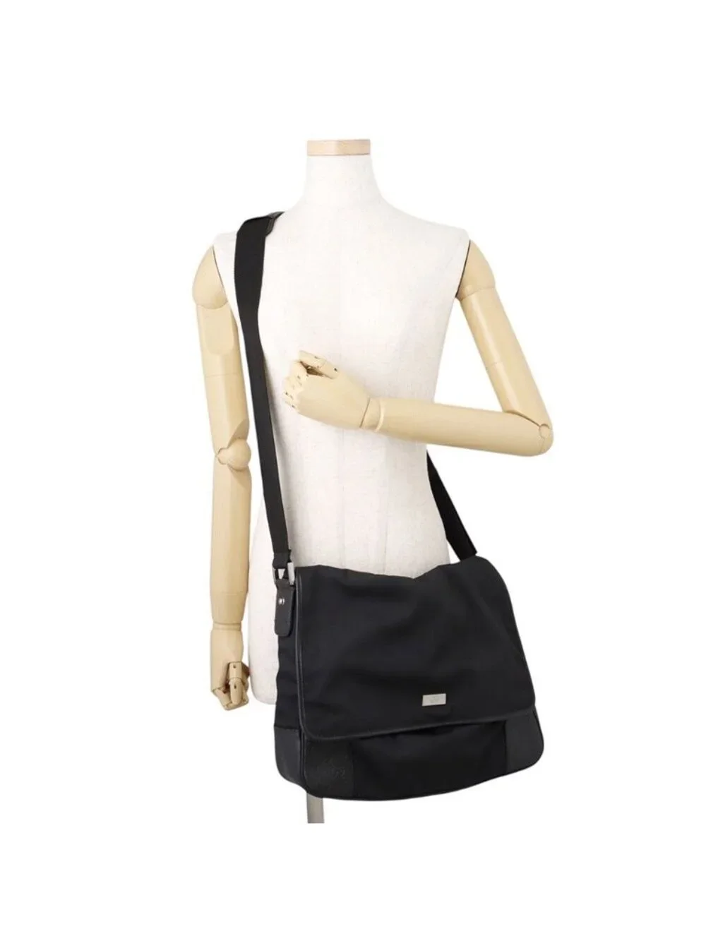 Gucci Shoulder Bag GG Embossed Nylon Leather Black