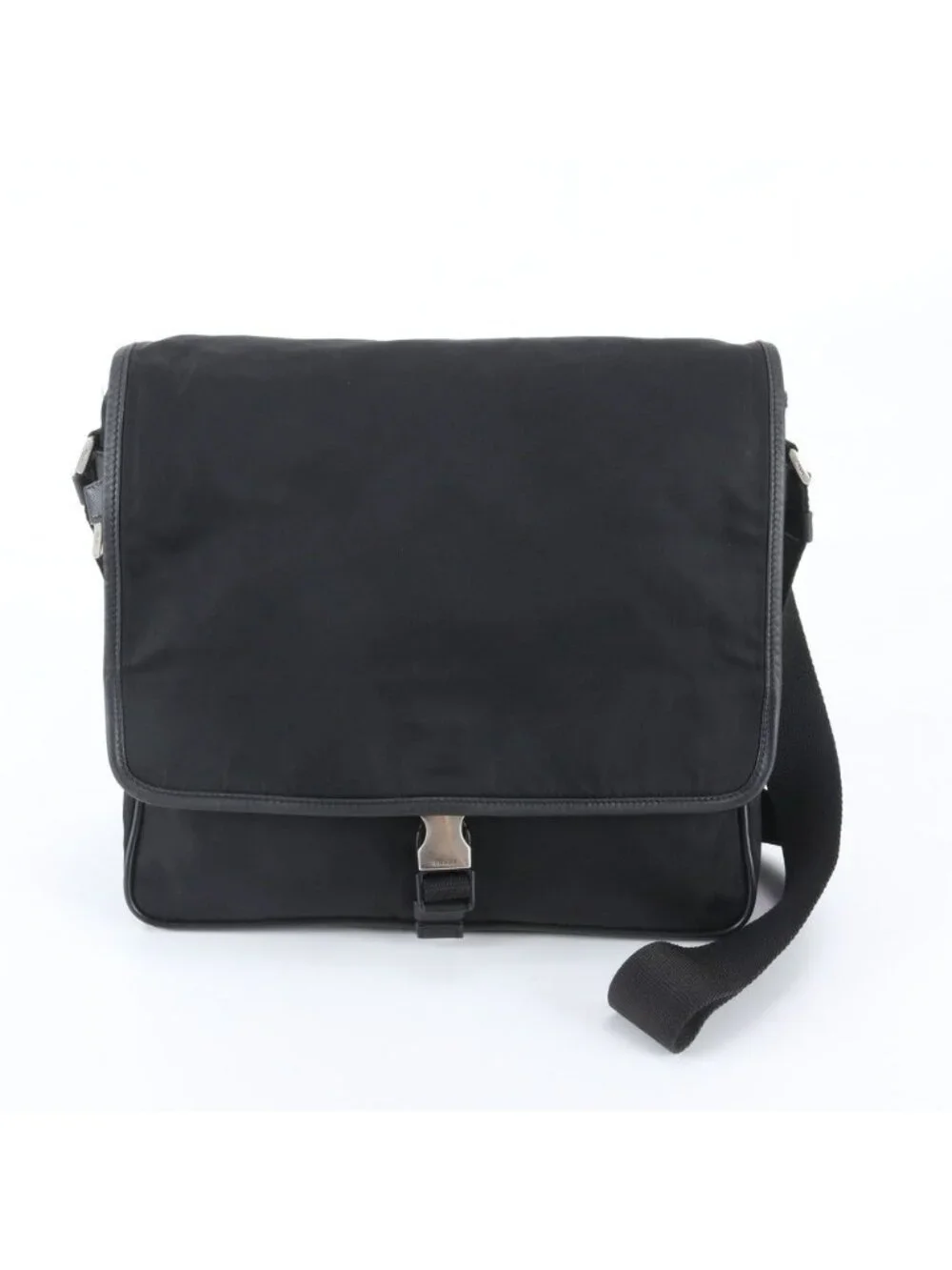 Prada White Tessuto Nylon Triangle Logo Leather Shoulder Bag Crossbody Business