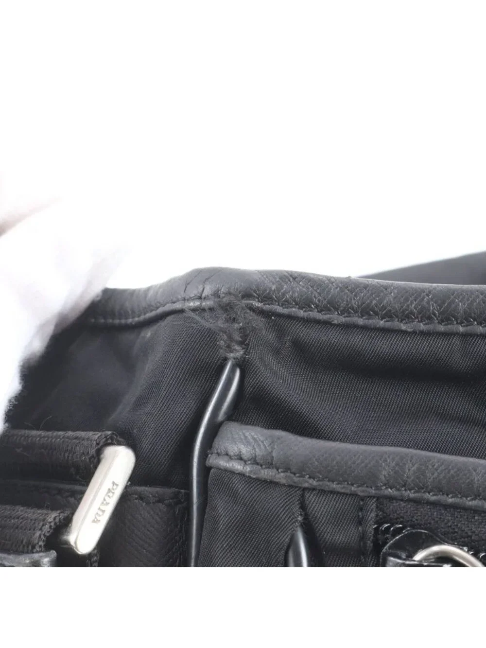 Prada White Tessuto Nylon Triangle Logo Leather Shoulder Bag Crossbody Business