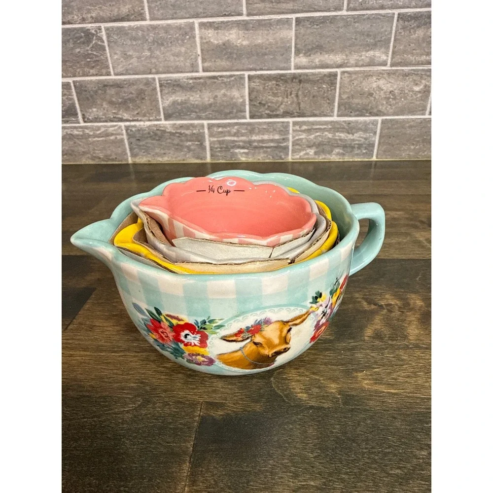 Pioneer Woman Stoneware Nesting Measuring Cup Set 4 Piece Floral‎ Farmhouse NWOT