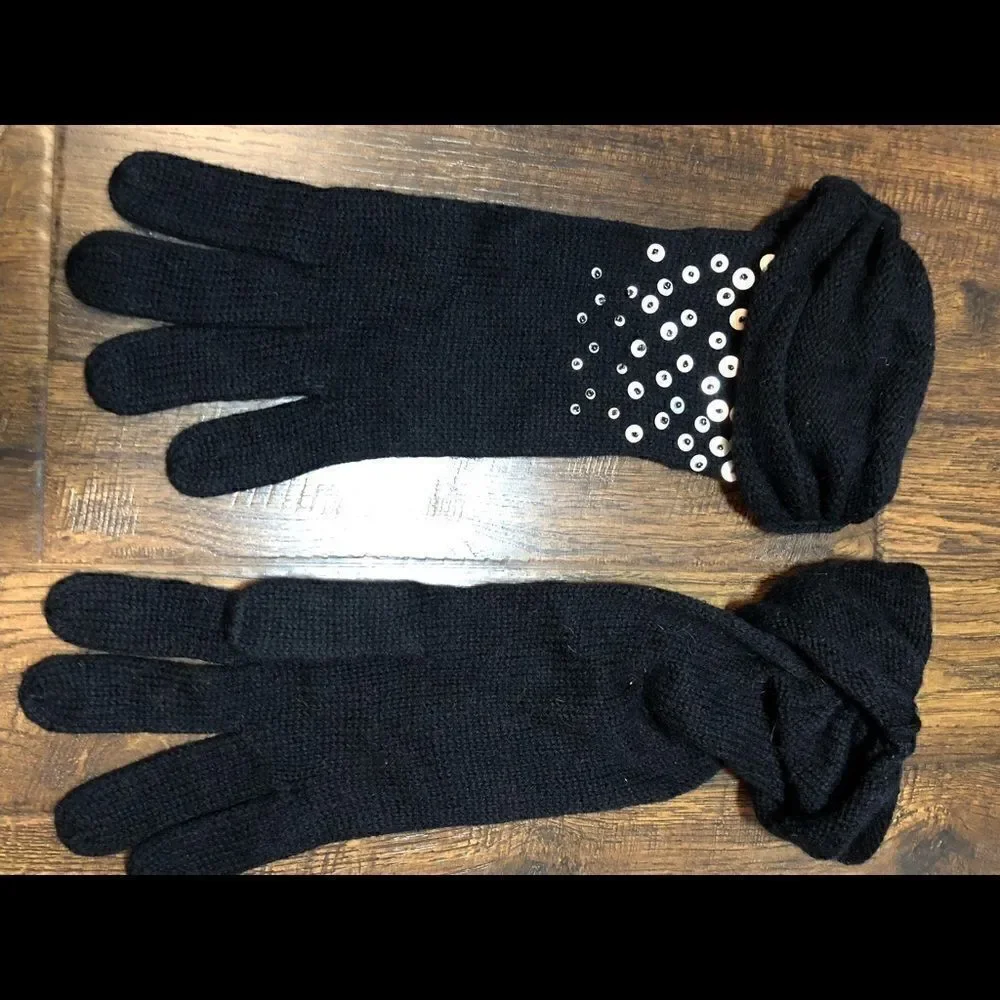 Black vintage wool scrunch glitter gloves