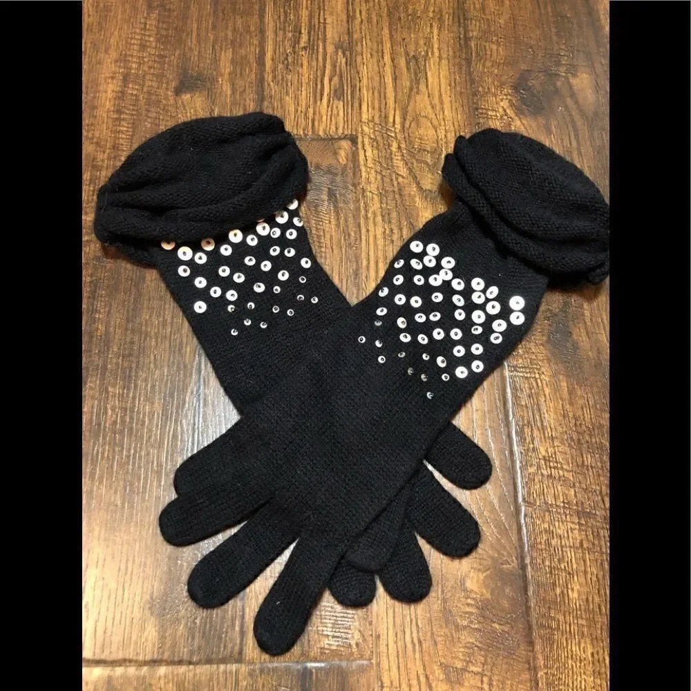 Black vintage wool scrunch glitter gloves
