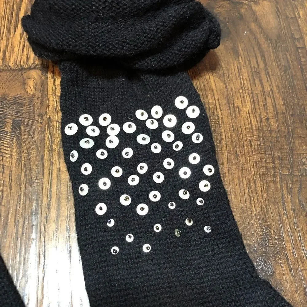 Black vintage wool scrunch glitter gloves