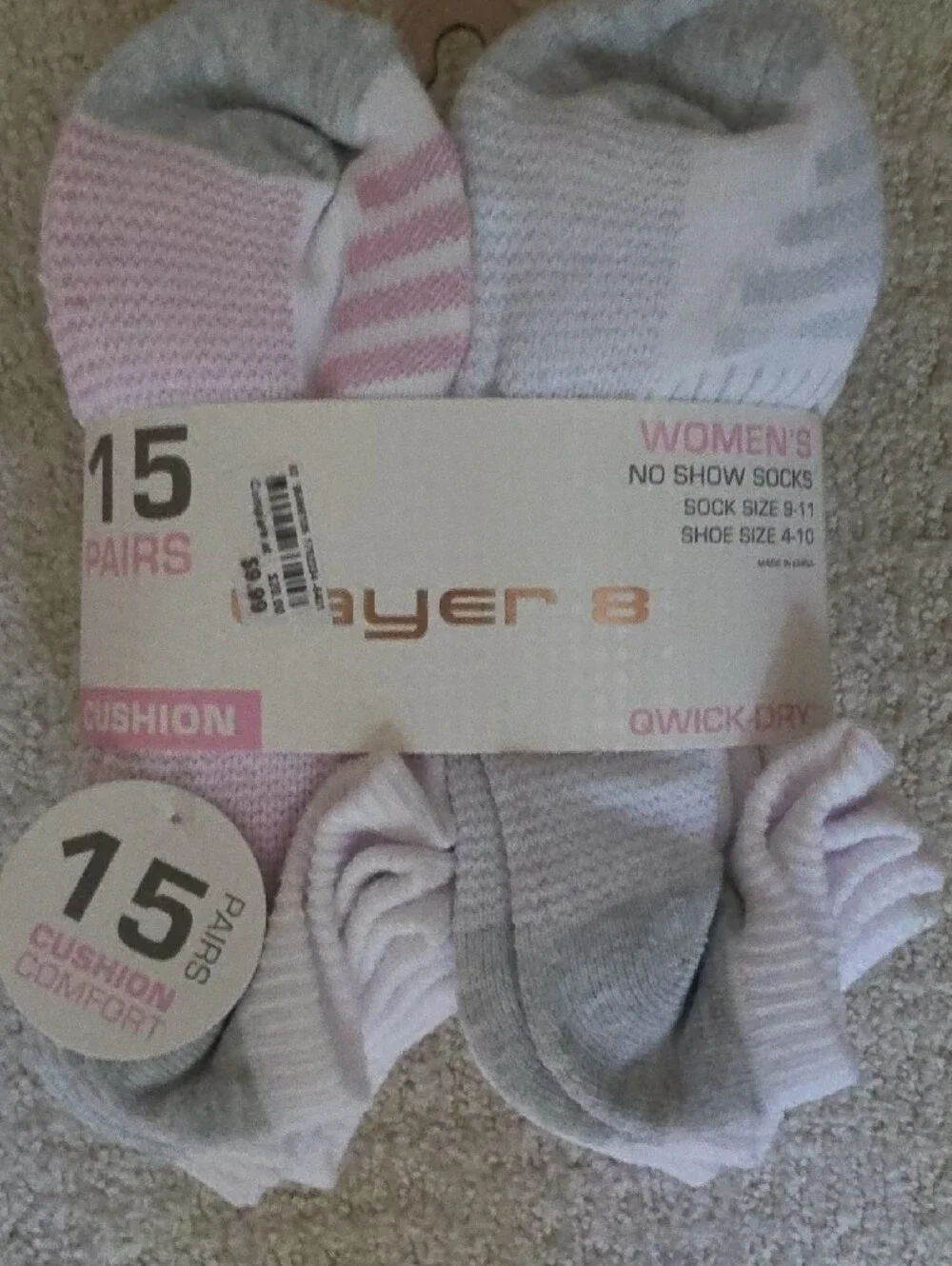 Layer 8 Women's Pink and Gray No-Show Athletic Sock 15-Pack