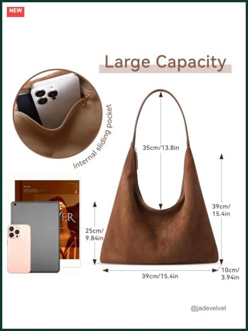 Faux Suede Slouchy Tote Bag Womens Hobo Shoulder Handbag Fall Trendy