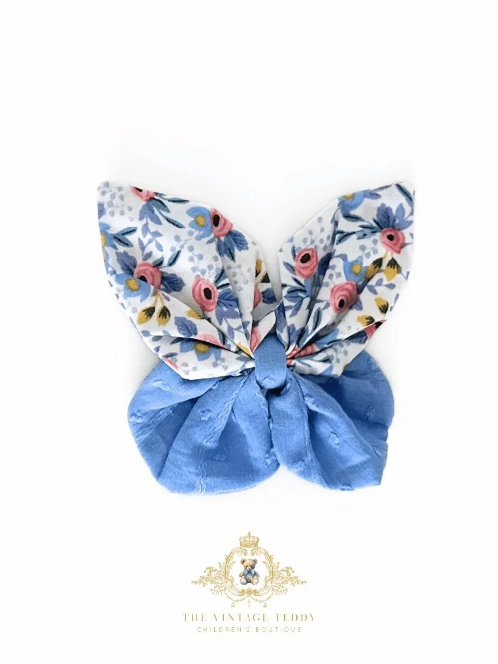 NWT Lovely Girls Butterfly Hair Bow Floral & Solid Fabric Blue & Pink 4