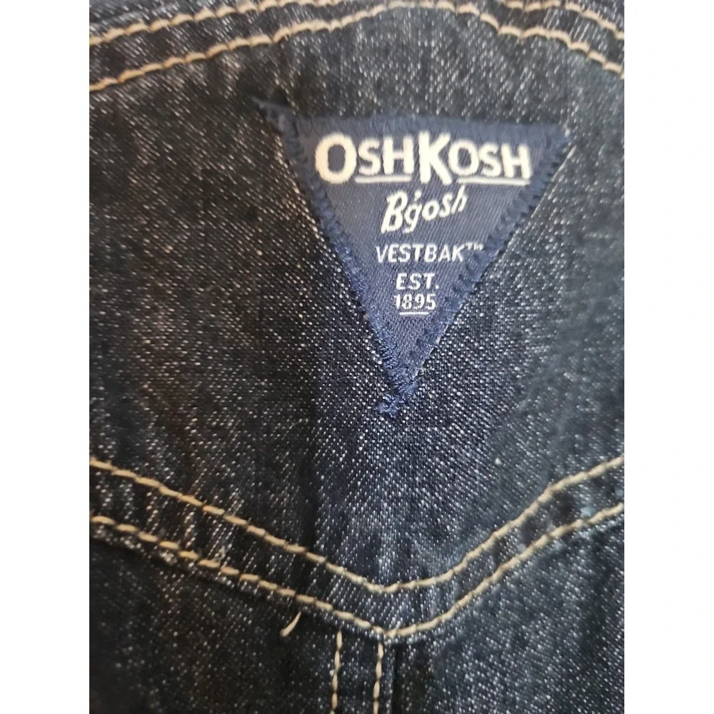 OshKosh Red Fleece Lined Dark Wash Denim Jean Bib Overalls Baby Boys 24 Months