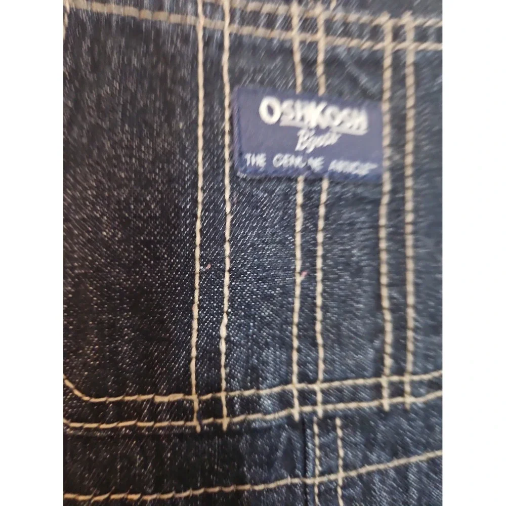 OshKosh Red Fleece Lined Dark Wash Denim Jean Bib Overalls Baby Boys 24 Months