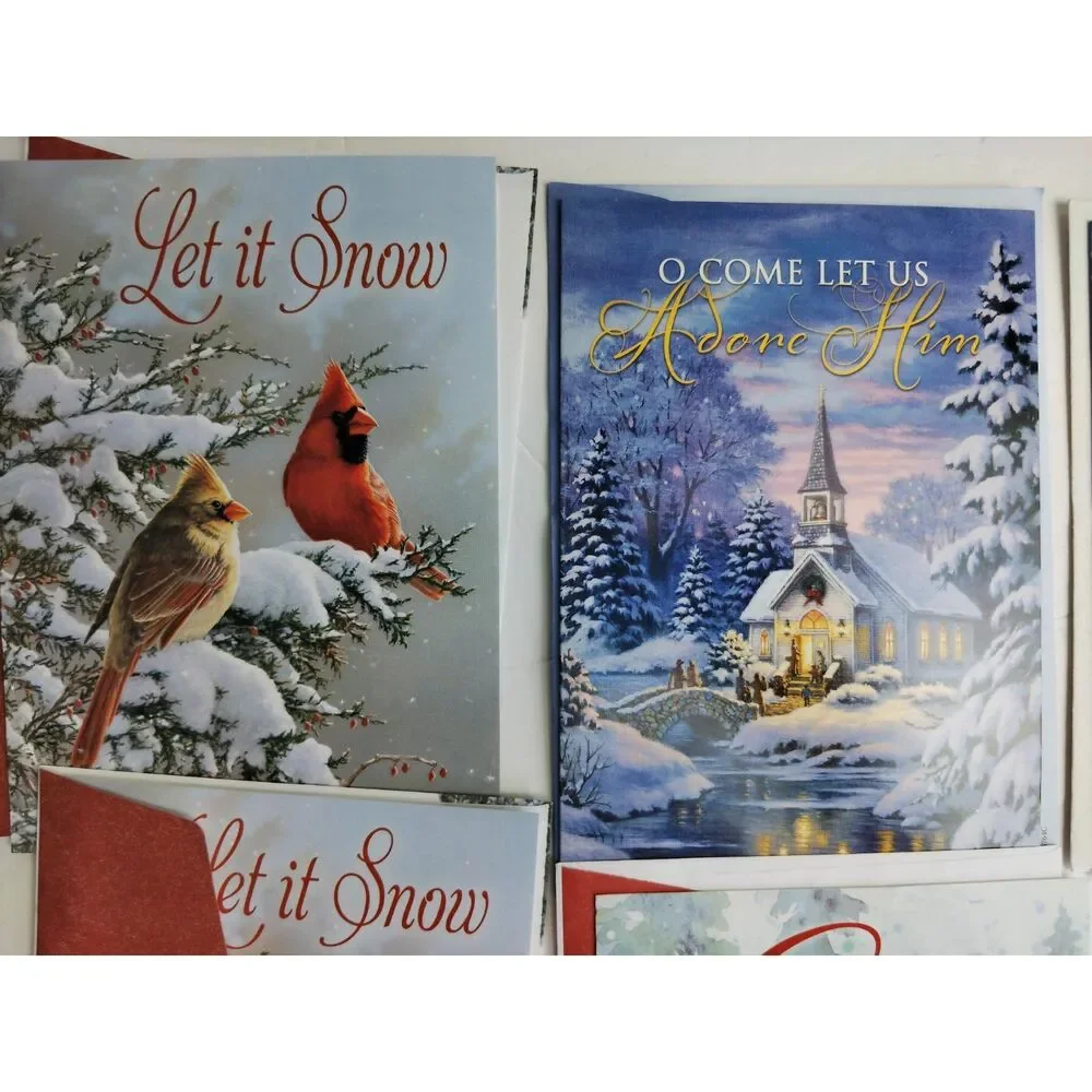 Various Vintage Christmas Greeting Cards w/ Envelope Lot of 6
