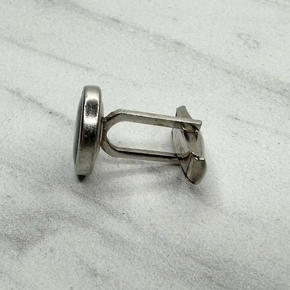 Vintage Single Cufflink Round Silver Tone Abalone Shell Toggle Back Pat Pend ✨