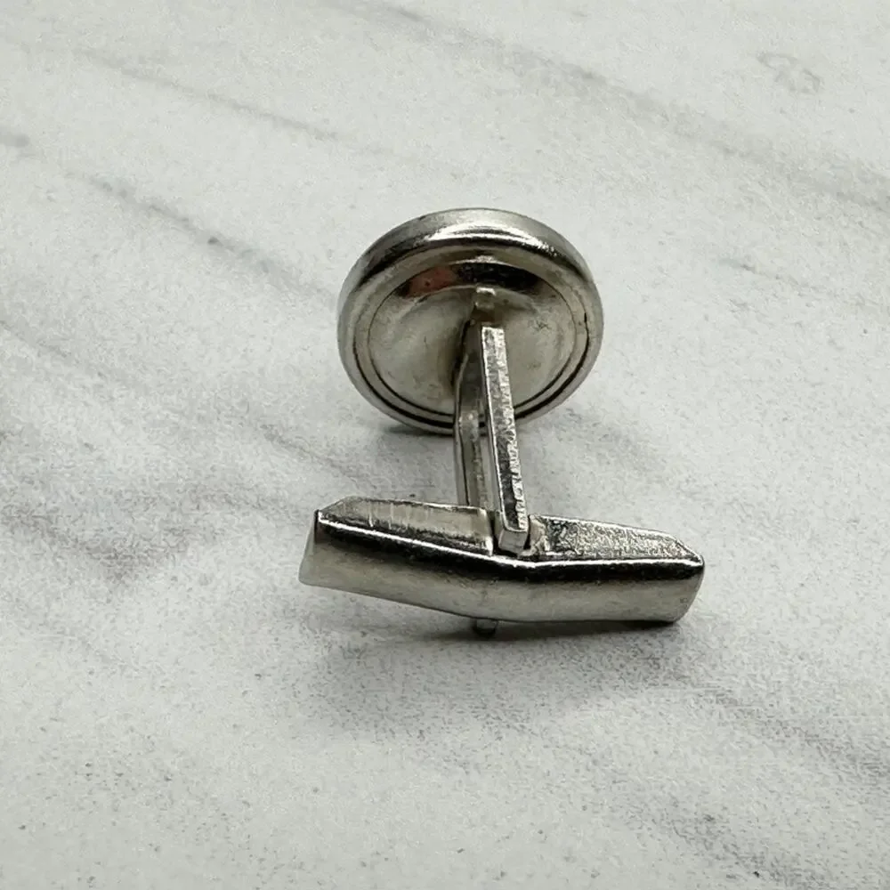 Vintage Single Cufflink Round Silver Tone Abalone Shell Toggle Back Pat Pend ✨