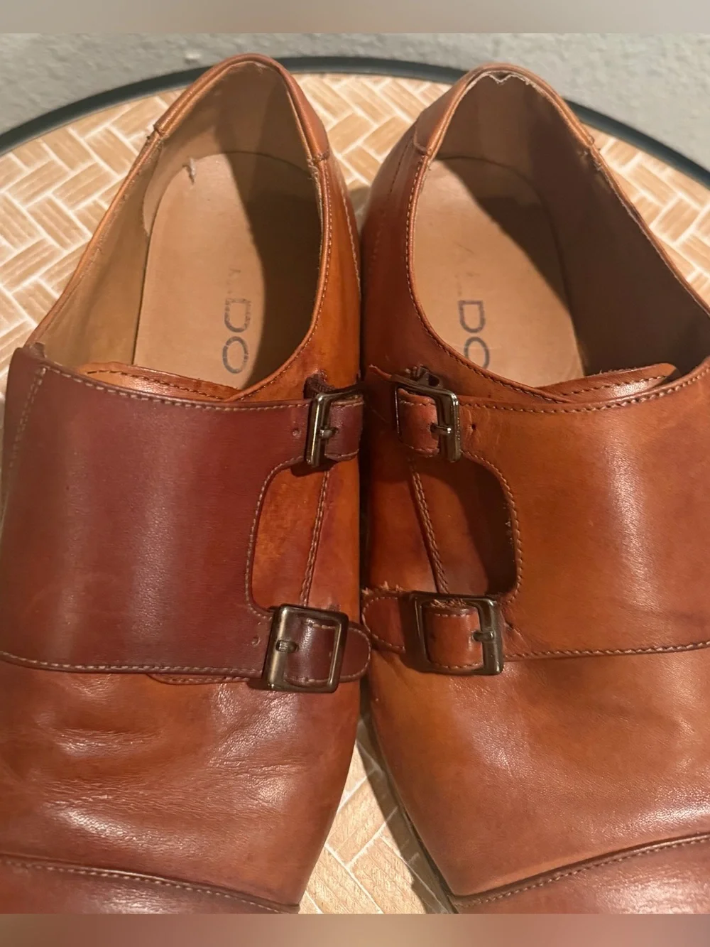 ALDO Men's Brown Leather Double Monk Strap Dress Shoes Size 9.5
