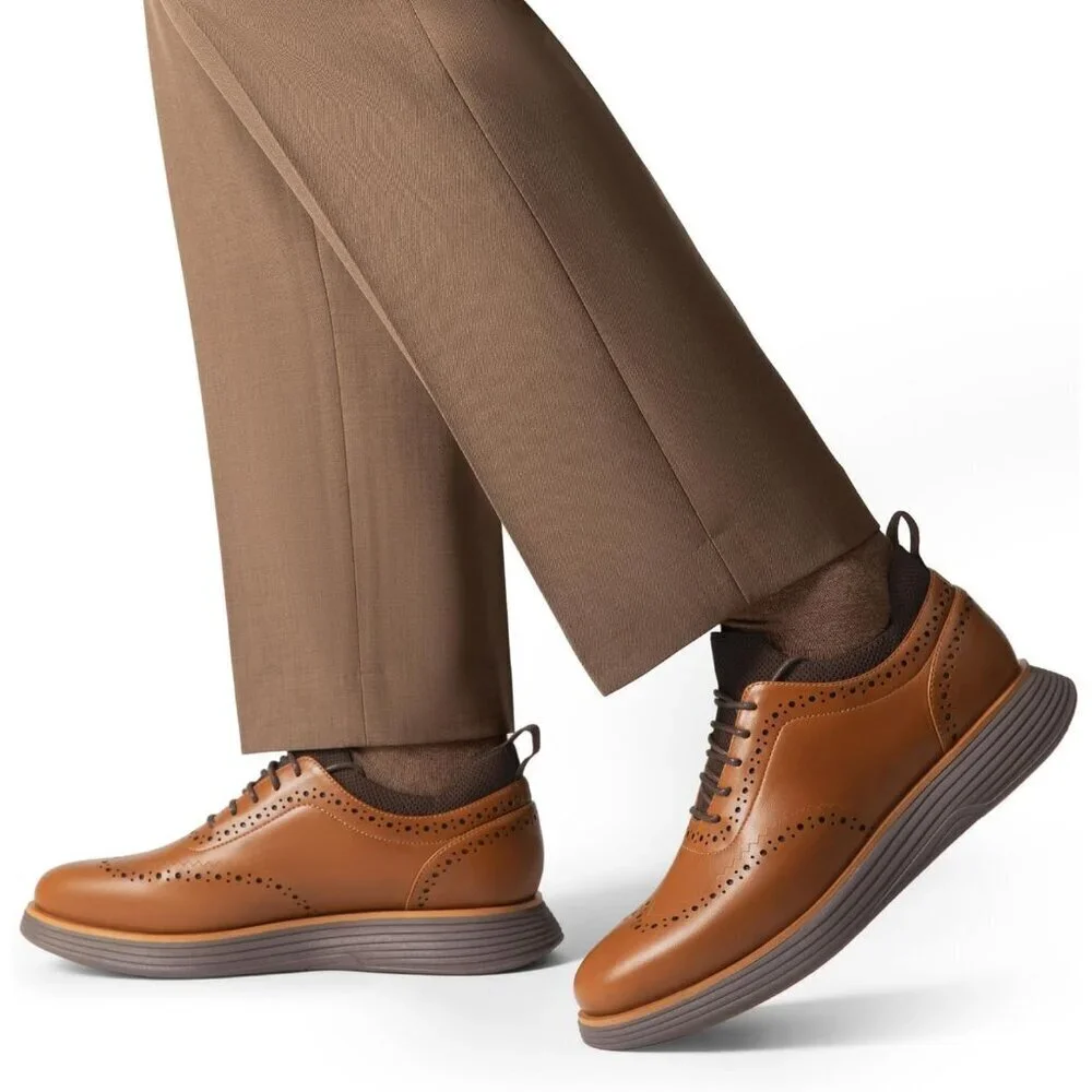 Men's Brown Coffee Leather Classic Business Formal Wingtip Dress Oxford Shoes