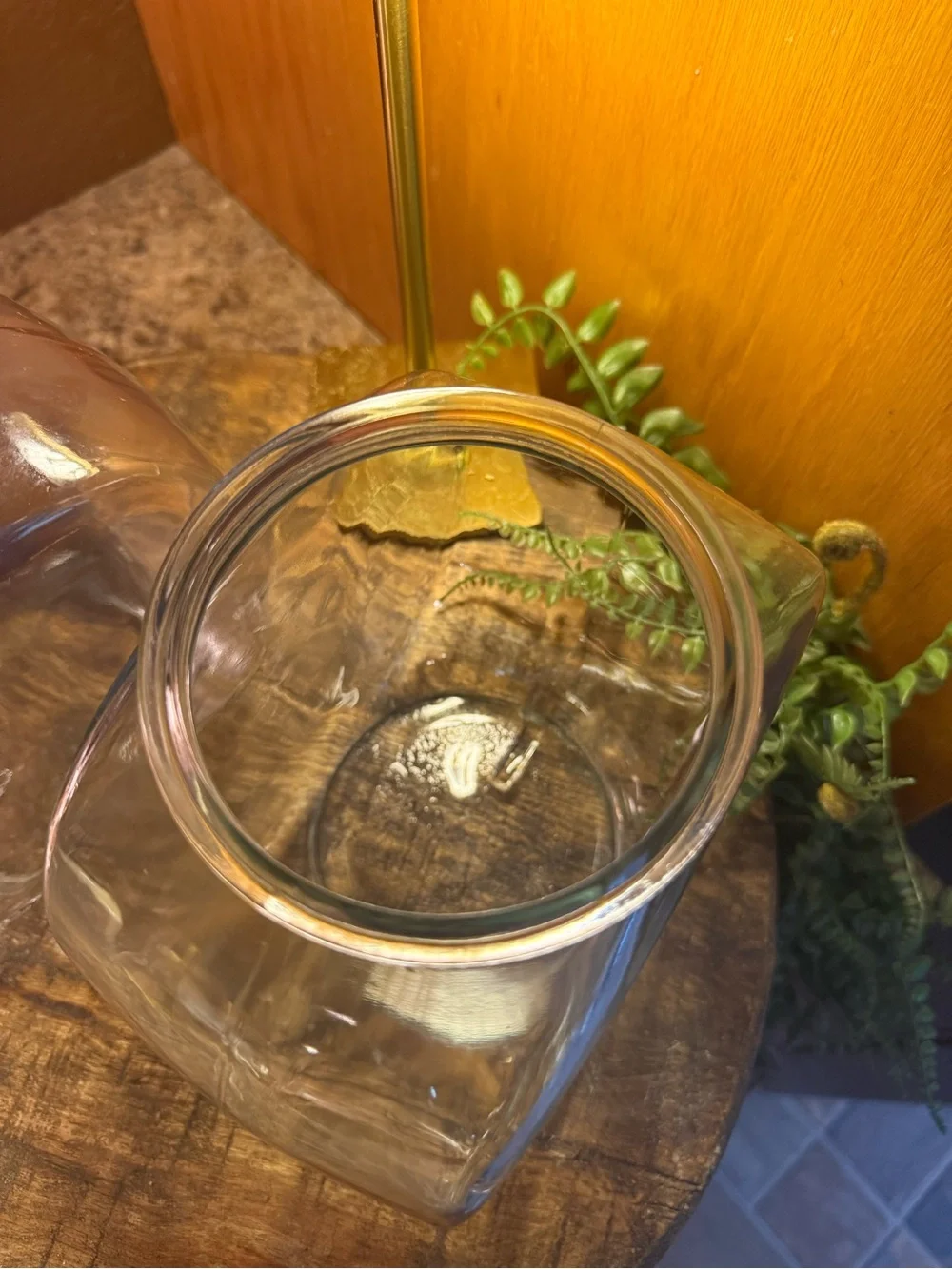 Pair Of Vintage ANCHOR HOCKING Round Glass Penny Jar w/Wood Lid & Ball Knob USA