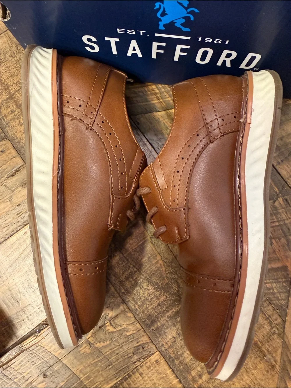 Stafford Lil Cooper Boys Brown Cap Toe Oxford Dress Shoes Size 9M With Box