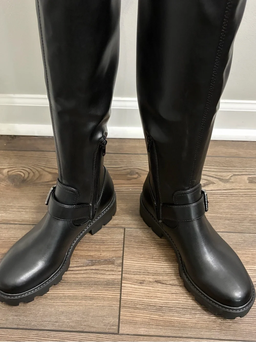 Nine West Black Over-the-Knee Riding Boots with Buckle Detail