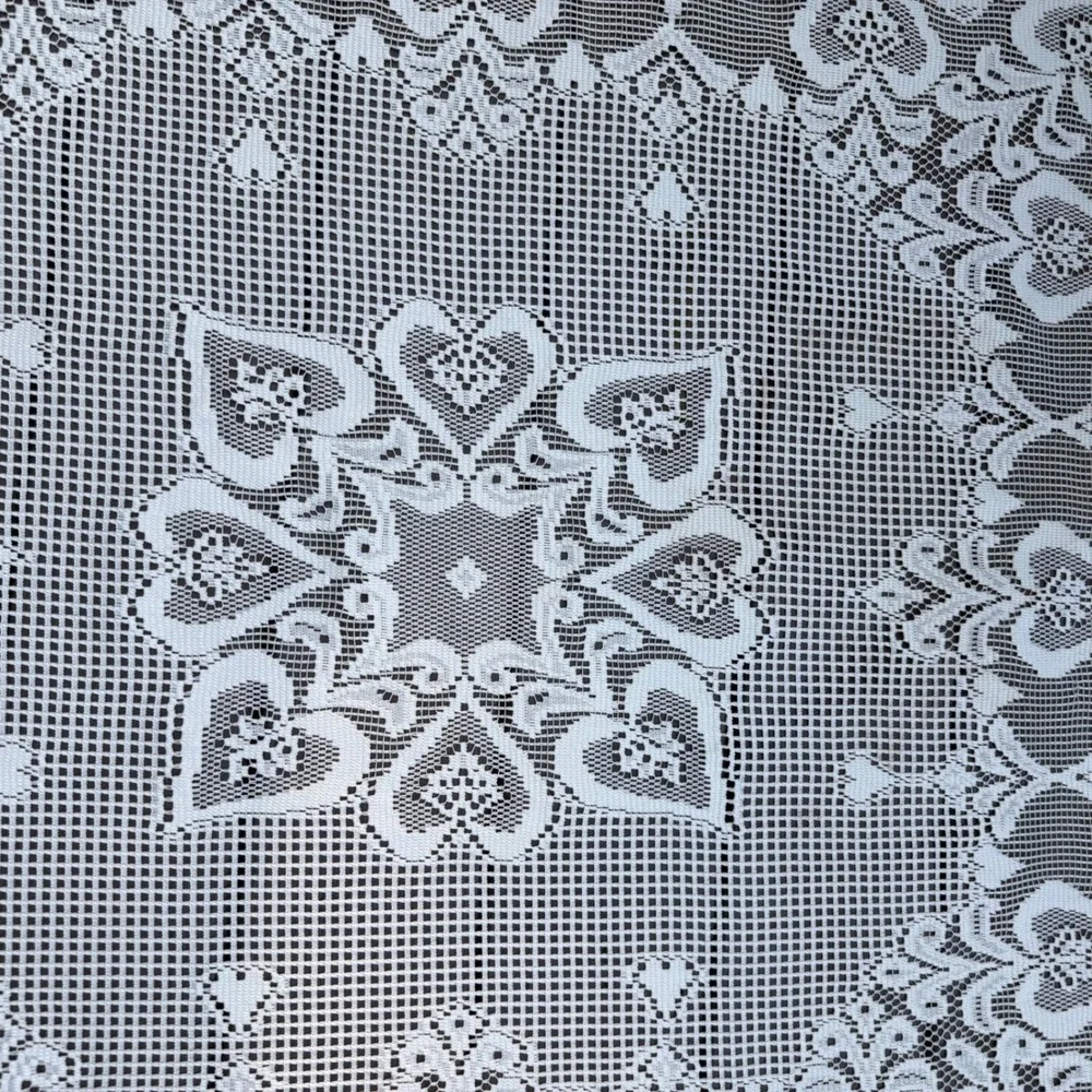 9.a.19 Vtg White Filet Lace Tablecloth Topper 39x41.5 Hearts Roses Floral Square