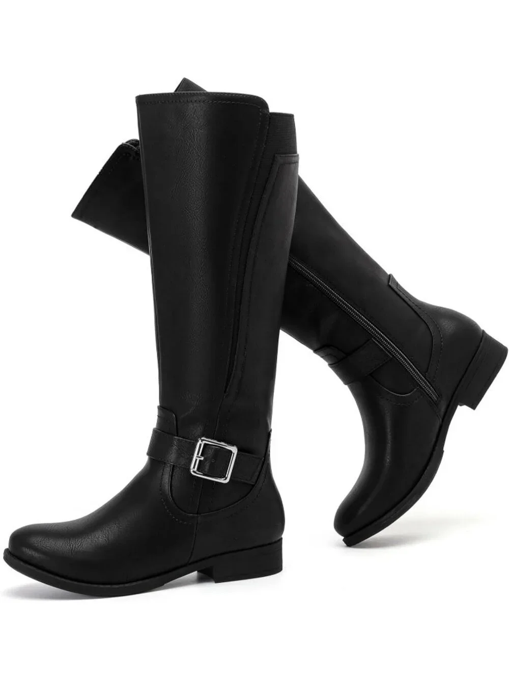 Women's Black Leather Rubber Slouchy Knee High Comfortable Stylish Tall Boots