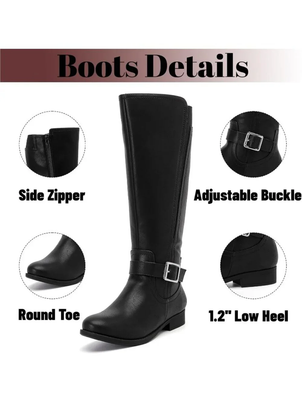 Women's Black Leather Rubber Slouchy Knee High Comfortable Stylish Tall Boots