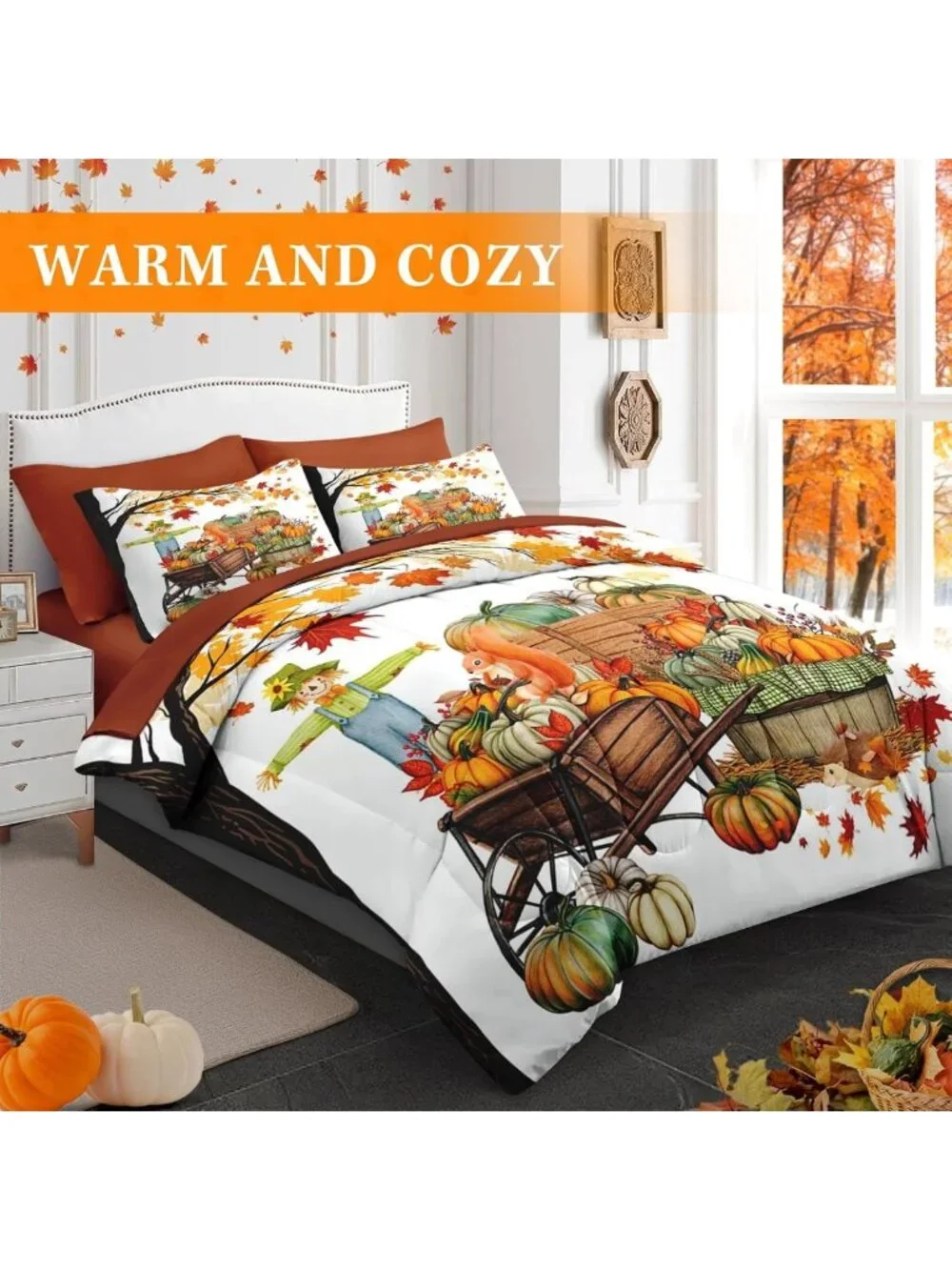 Cozy Queen Fall Comforter Set with Sheets, 7-Piece Farmhouse Bedding Ensemble