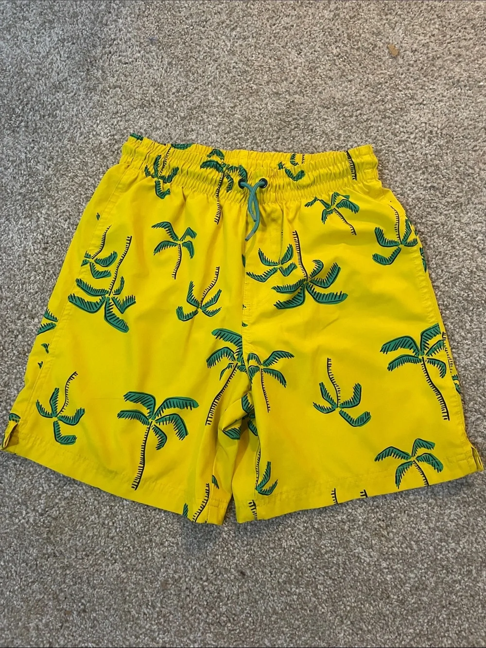 Old Navy Yellow Swim Trunks with Green Palm Print (XL - 14-16)