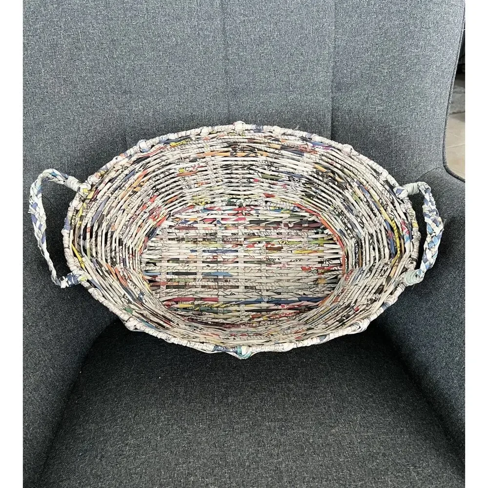 NWT Trader Joe’s Basket Recycled Newspaper Hand Woven Boho 16x12 Metal Frame