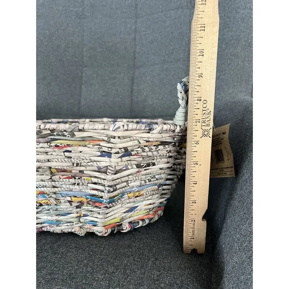 NWT Trader Joe’s Basket Recycled Newspaper Hand Woven Boho 16x12 Metal Frame