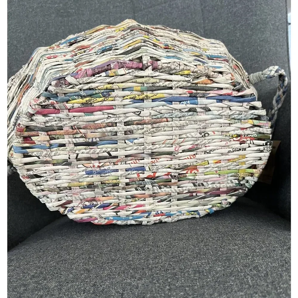 NWT Trader Joe’s Basket Recycled Newspaper Hand Woven Boho 16x12 Metal Frame